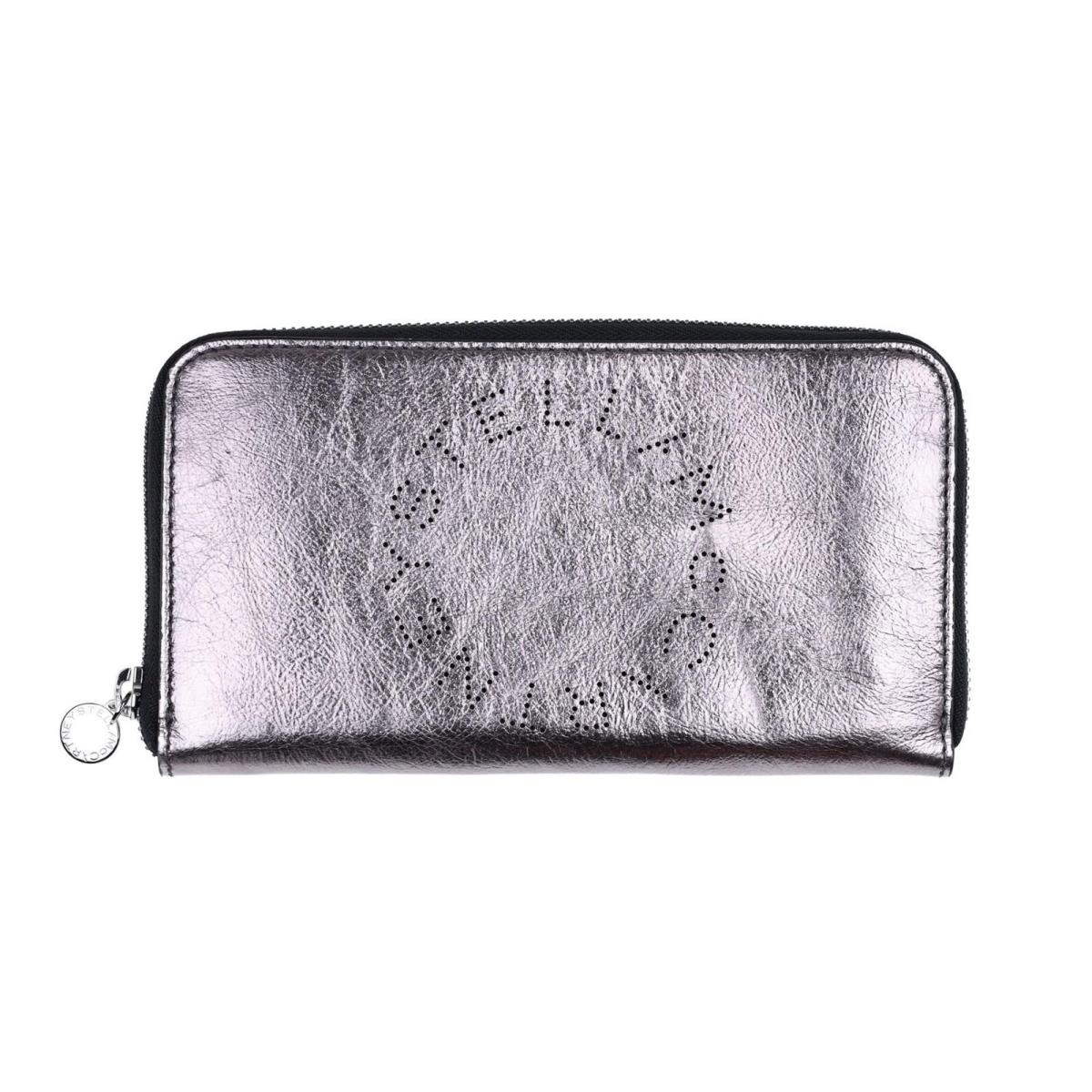 Stella Mccartney 307549 Zip Arroun Medium Logo Wallet Ruthenium Metallic 7.75x4