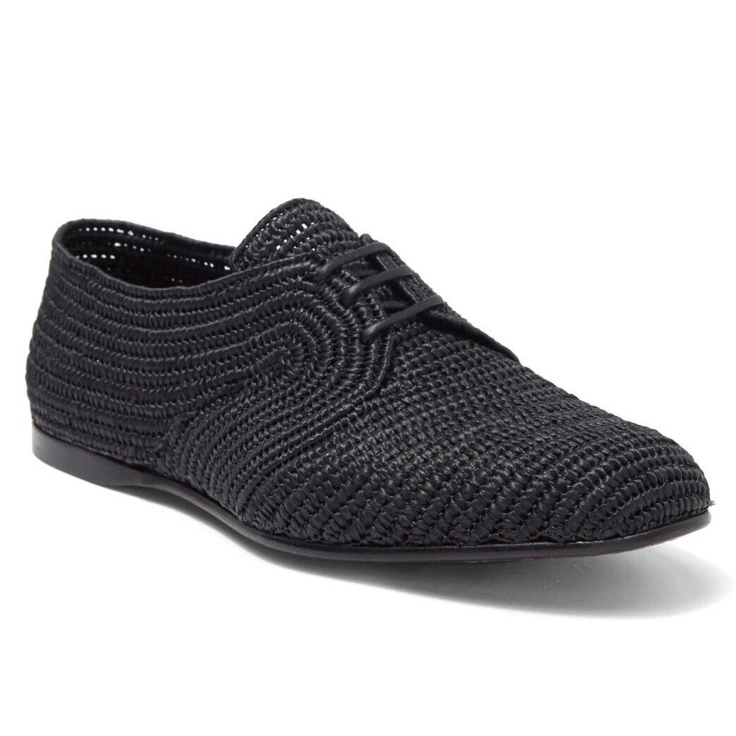 Dolce Gabbana Men`s Woven Raffia Derby Lace-up Shoes Black Size 40 / US 7