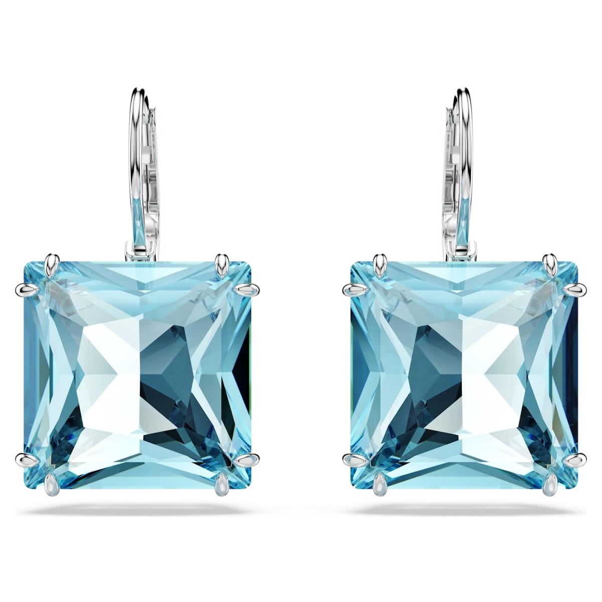 Swarovski Millenia Drop Earrings Square Cut Blue Rhodium Plated 5619472