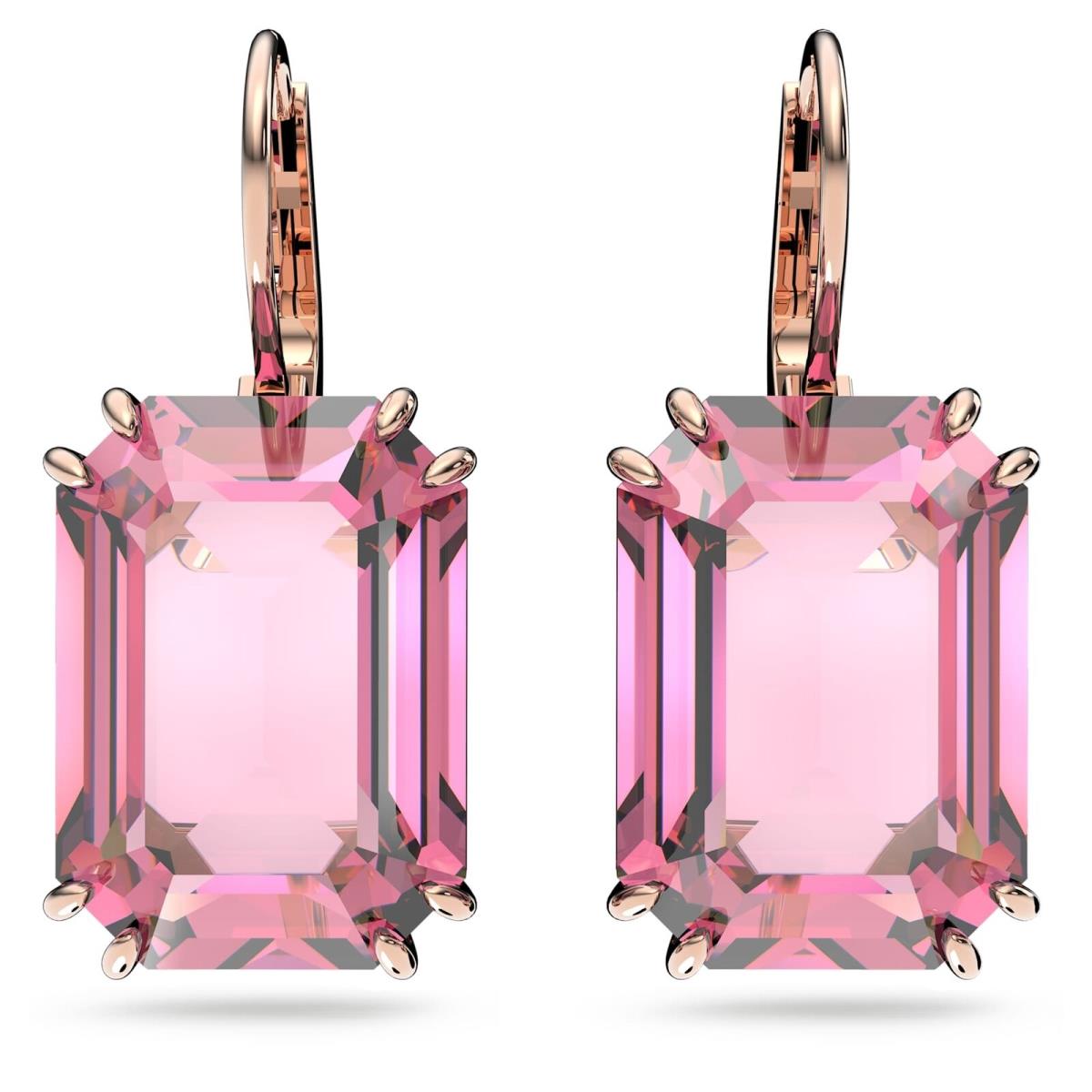 Swarovski Millenia Drop Earrings Octagon Cut Pink Rose Gold-tone Plated 5619502