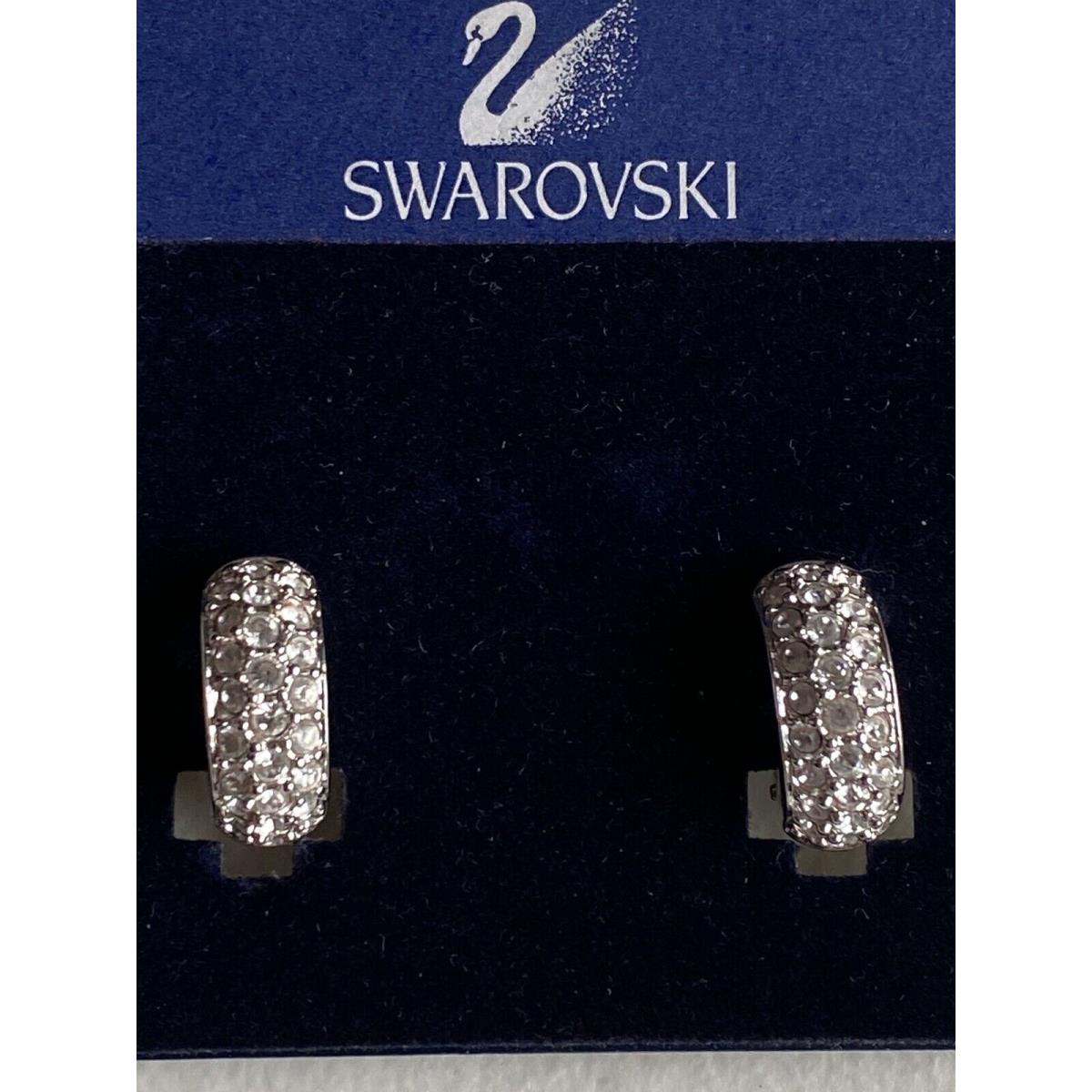 Vintage Swarovski Crystal Hoop Earrings Swarovski Swan Huggies Clip-on Silver