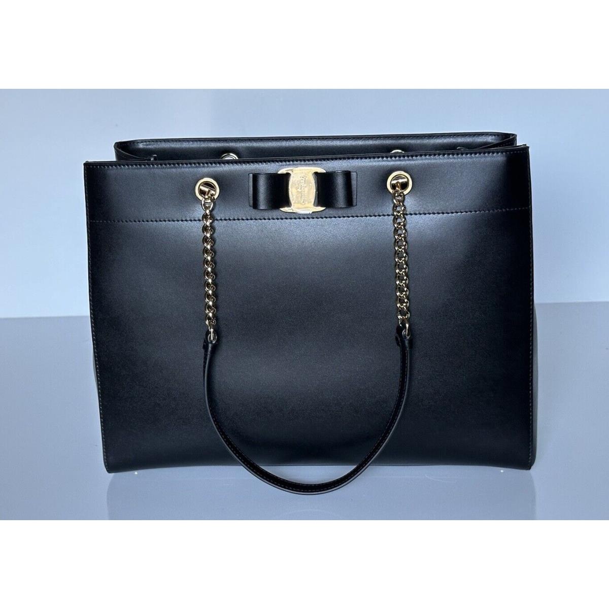 Salvatore Ferragamo Leather Tote Shoulder Bag Black 0753248 Italy