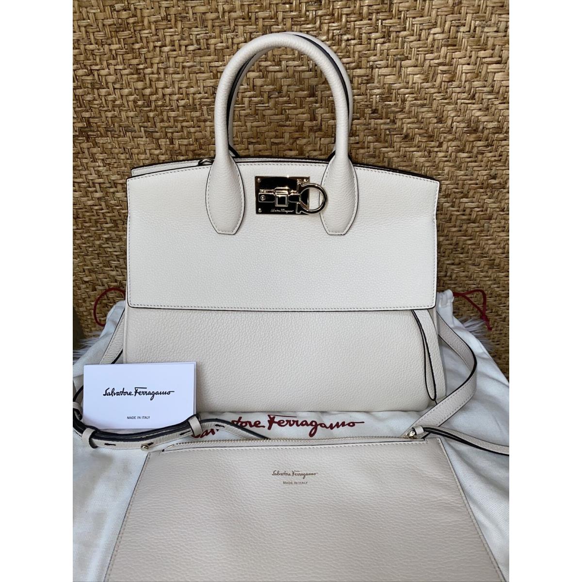 Salvatore Ferragamo Studio Piccolo Top Handle Satchel Bag w Pouch Bone