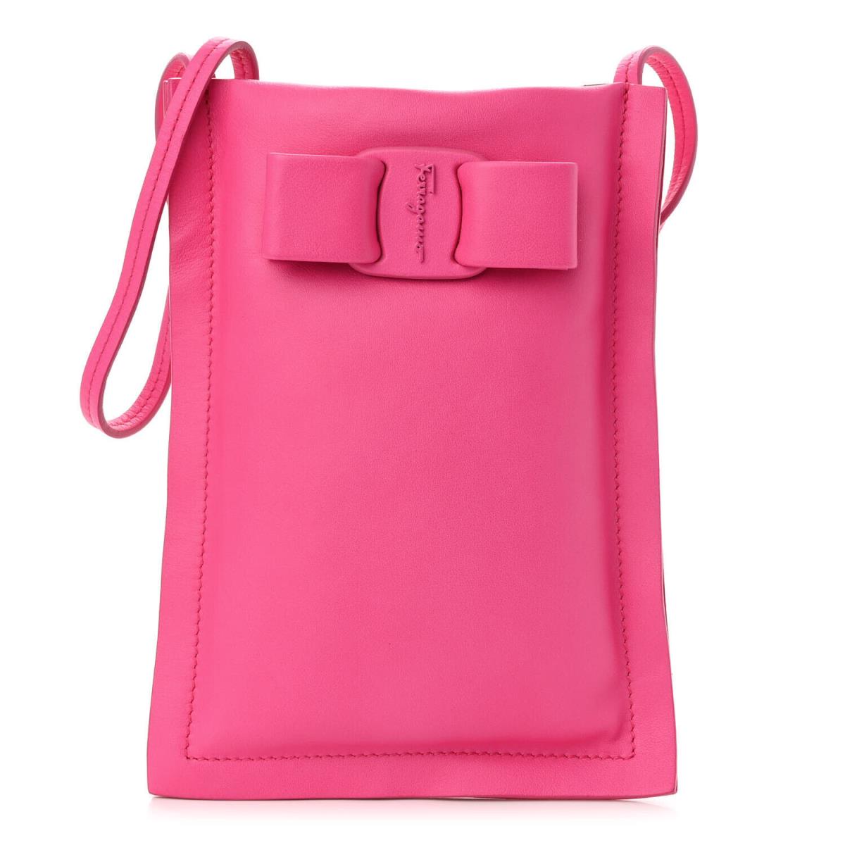 Salvatore Ferragamo Phone Pouch Vara Bow Hot Pink Leather Crossbody