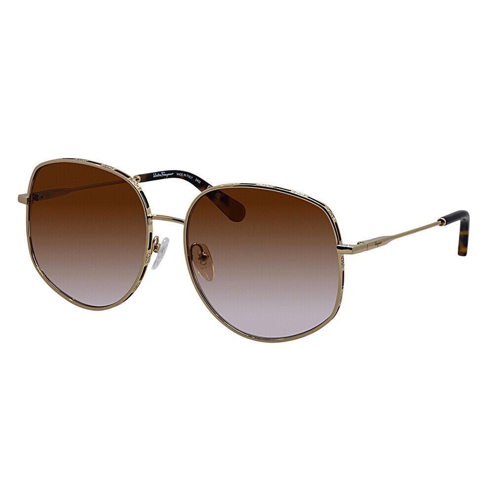 Salvatore Ferragamo SF 277S 741 Gold Metal Round Sunglasses Brown Gradient Lens