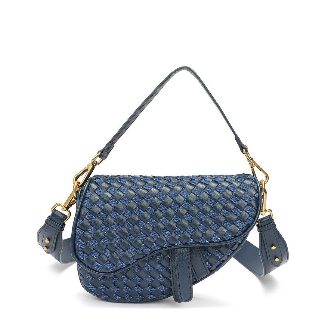 Tiffany Fred Paris Hand-woven Leather Saddle Bag Women`s Blue