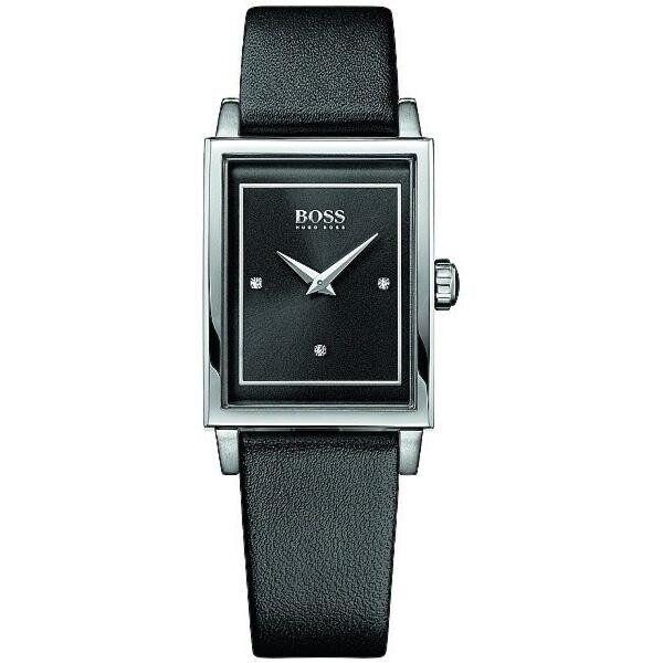 Hugo Boss Women`s Crystal Black Leather Watch