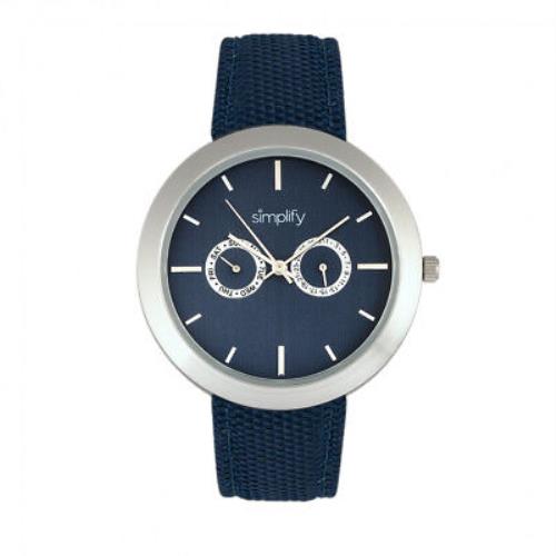 Simplify 6104 Unisex Blue Canvas Overlay Strap Silver Quartz Watch