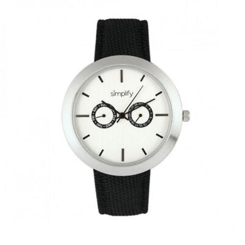 Simplify 6102 Unisex Black Canvas Overlay Strap Silver Quartz Watch - White