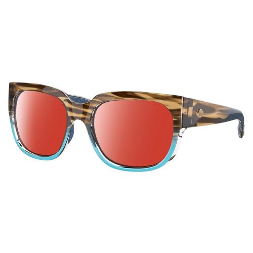 Costa Del Mar Waterwoman Cateye Polarized Sunglass Wahoo Brown Blue Crystal 55mm Red Mirror Polar