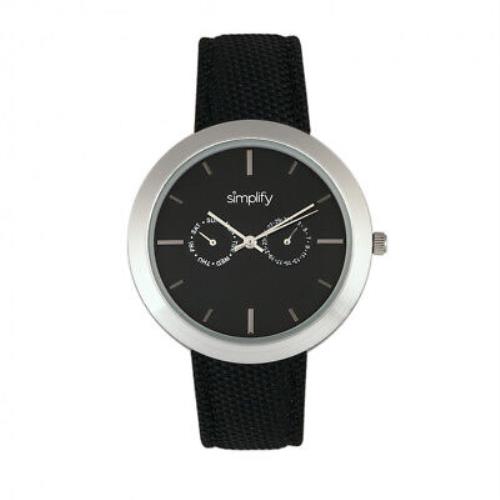 Simplify 6101 Unisex Black Canvas Overlay Strap Silver Quartz Watch - Black