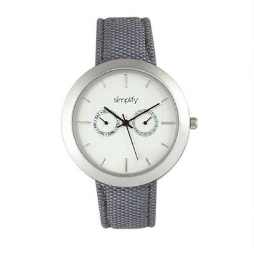 Simplify 6103 Unisex Grey Canvas Overlay Strap Silver Quartz Watch - White