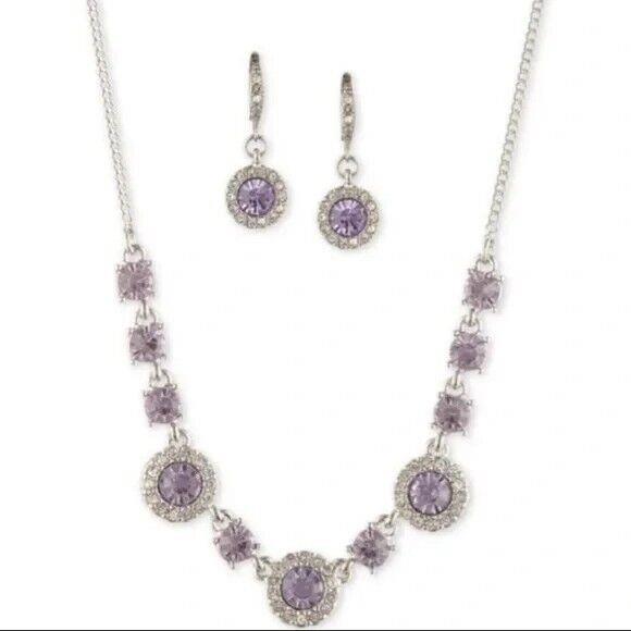 Givenchy Lilac Earrings and Necklace Set in Silver