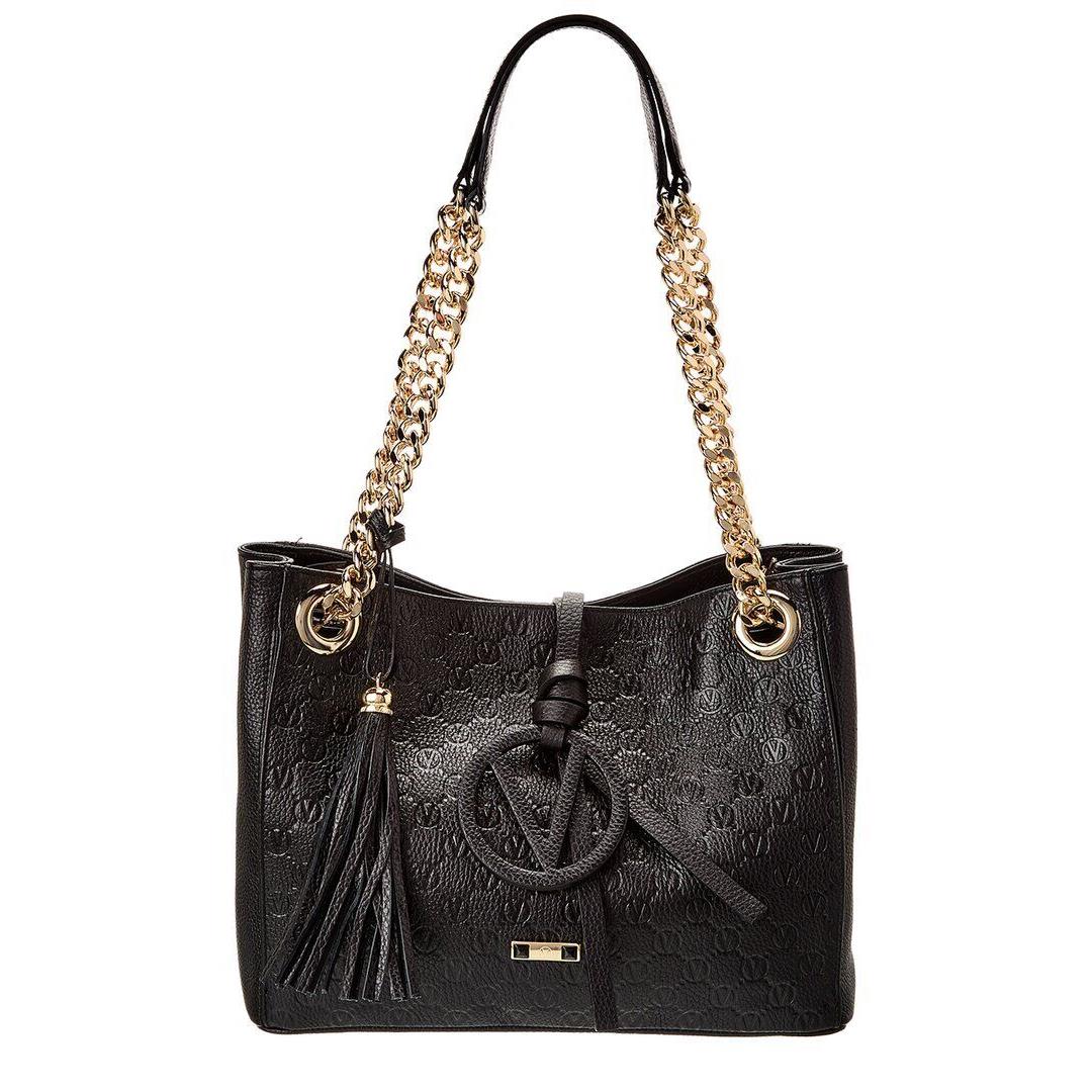 Valentino By Mario Valentino Luisa Medallion Leather Shoulder Bag Women`s Black