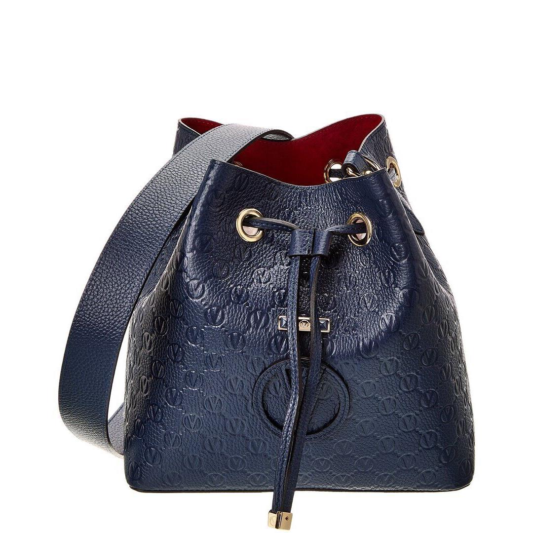 Valentino By Mario Valentino Karl Medallion Leather Bucket Bag Women`s Blue