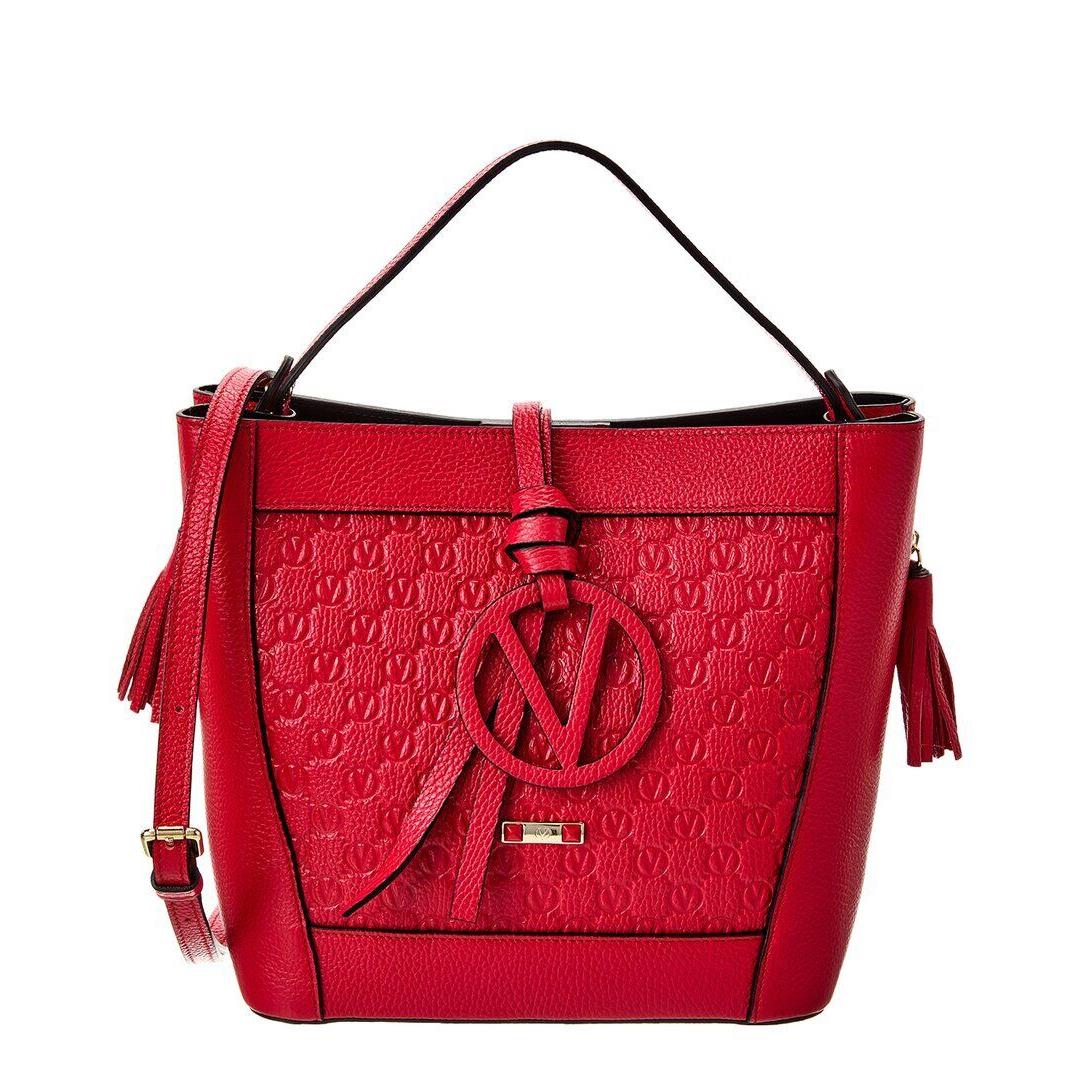 Valentino By Mario Valentino Callie Medallion Leather Shoulder Bag Women`s Red