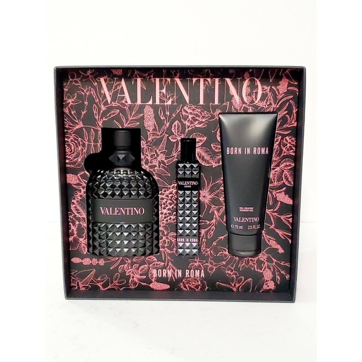 Valentino Born in Roma 3pcs Edt Spray 3.4oz 0.5oz + Shower Gel 2.5oz