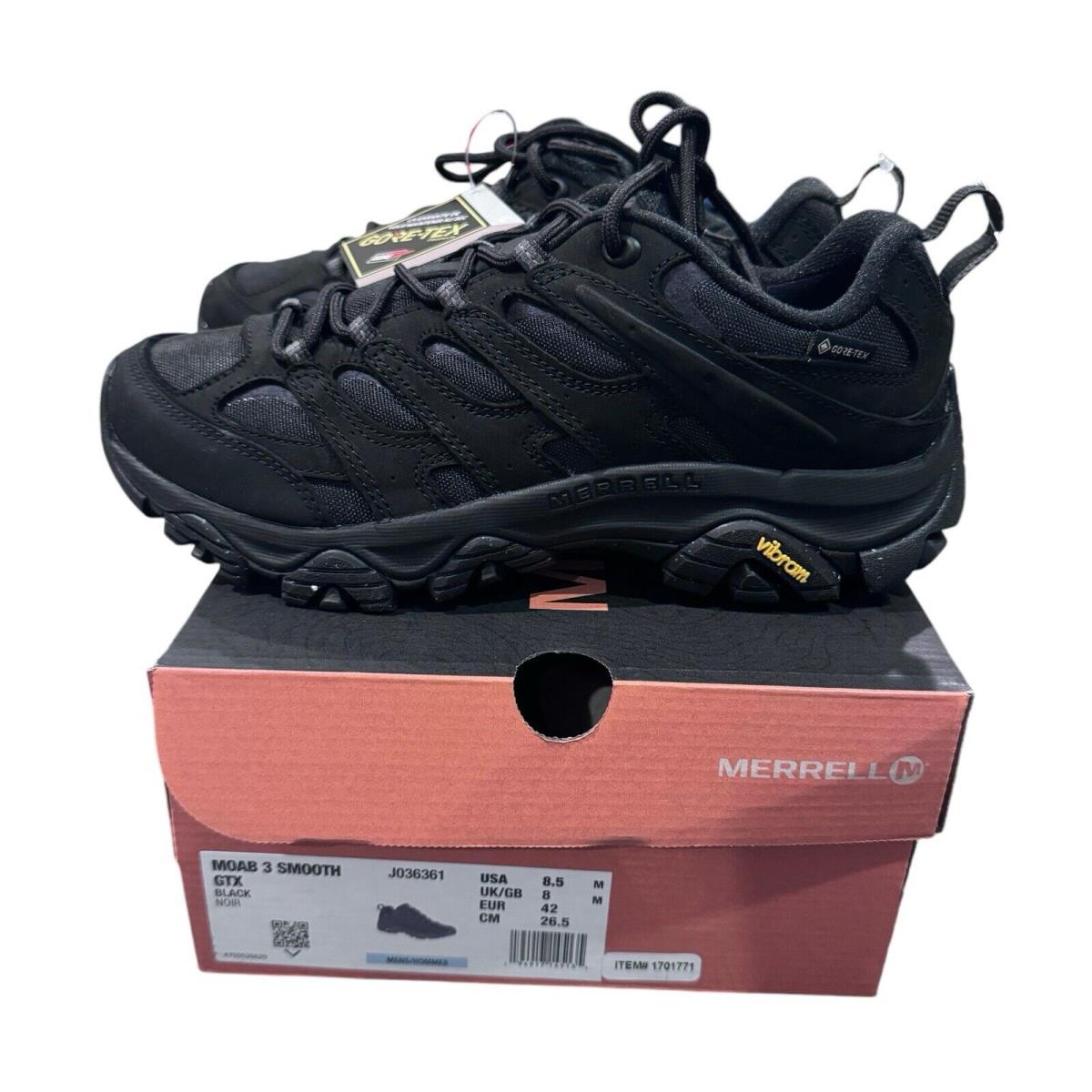 Merrell Moab 3 Smooth Gtx Gore-tex Vibram Black Men Outdoor Shoes J036361 Sz 8.5