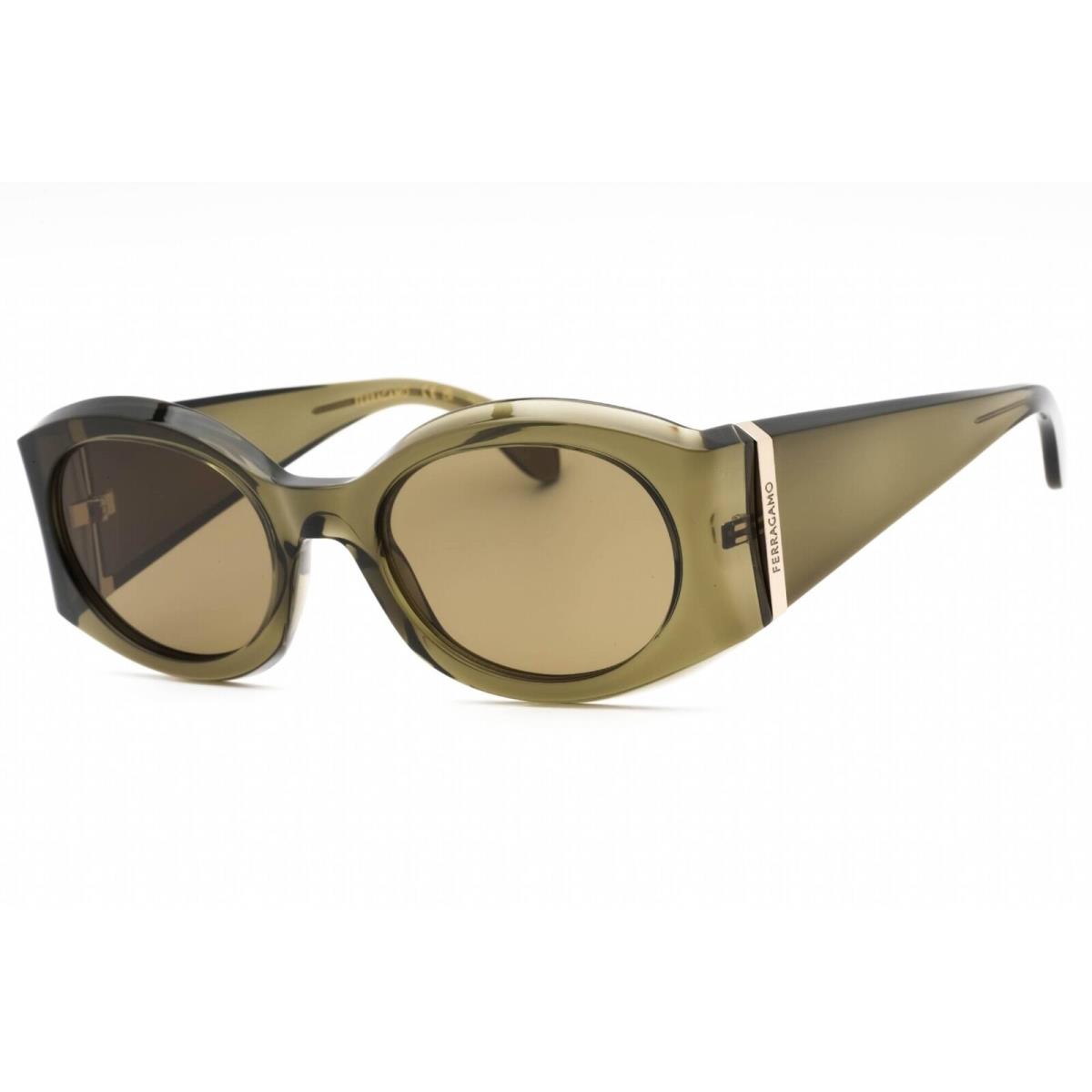 Salvatore Ferragamo Women`s Sunglasses Transparent Khaki Oval Frame SF2008S 320