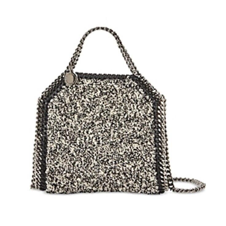 Stella Mccartney Falabella Mini Boucle Crossbody Tote Black Silver