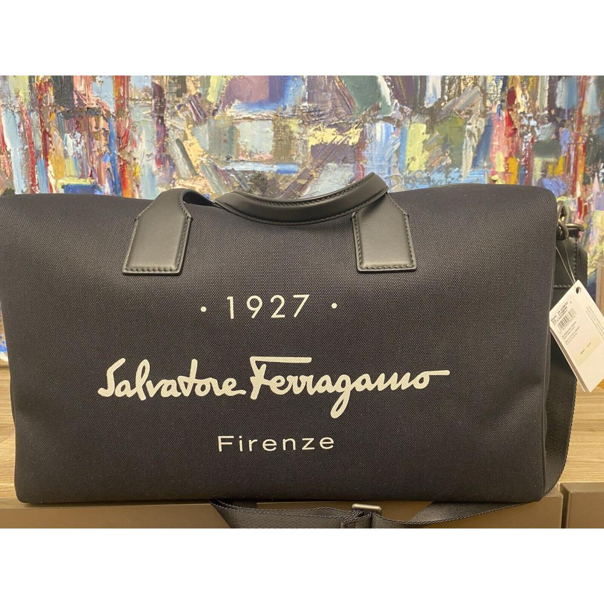 Salvatore Ferragamo Men Firenze Embossed Duffel Bag Luggage Black