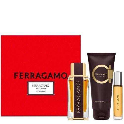 Salvatore Ferragamo Men`s Spicy Leather Gift Set Fragrances 8052464896325