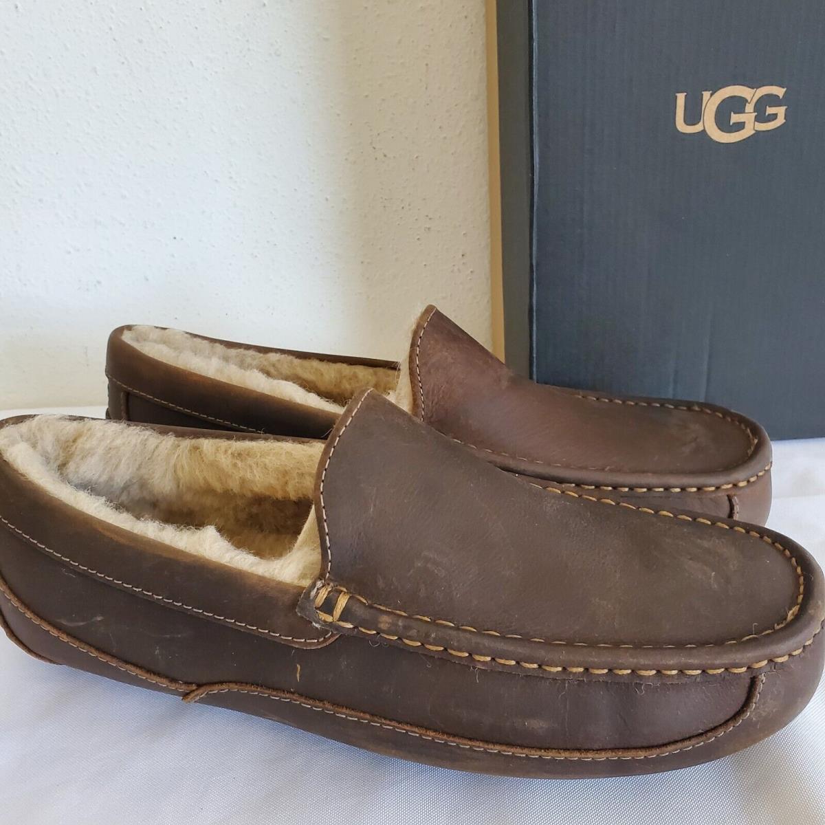 Mens Size 11 Eee Wide Tan Ugg Ascot Leather Wool Slippers 1103889 Loafers