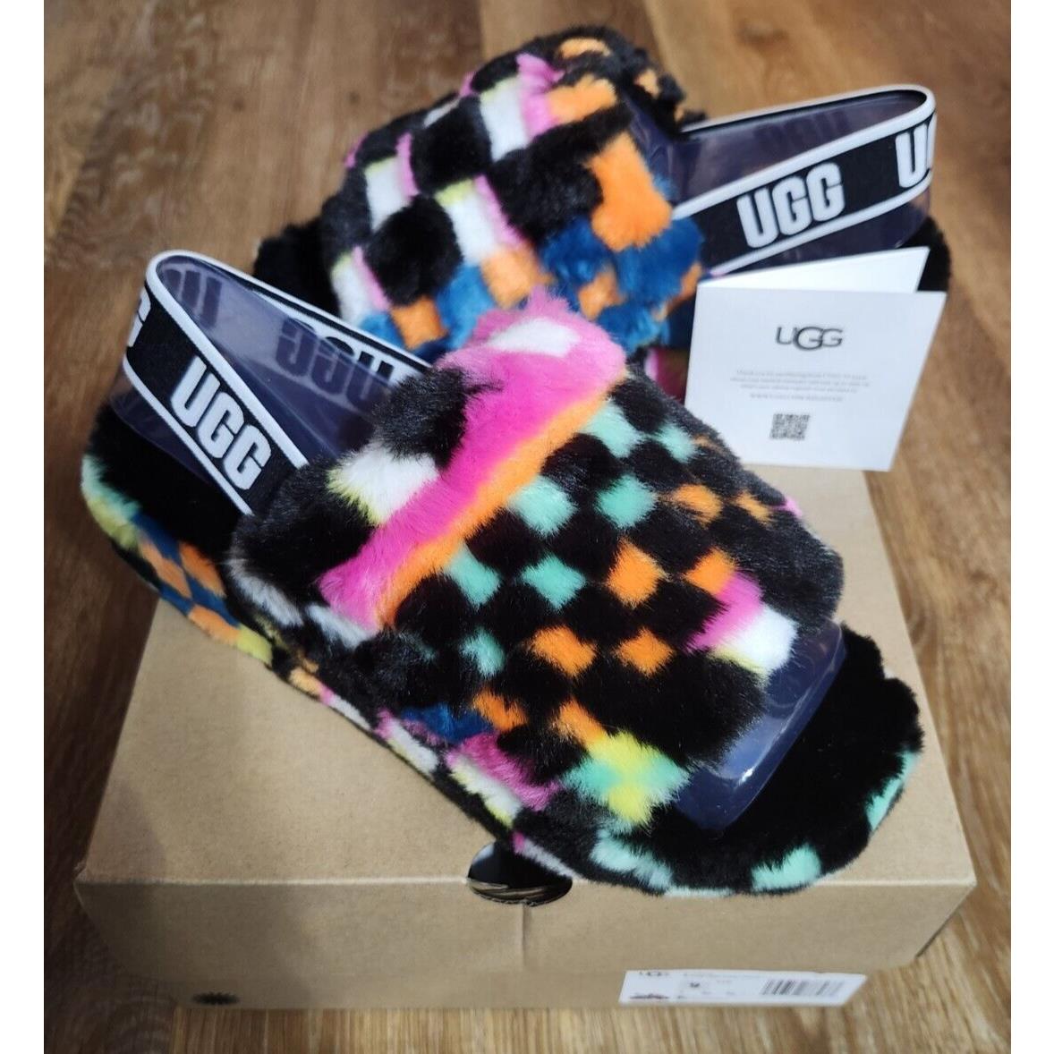 Ugg Women`s Size 9 -fluff Yeah Slide Slipper- Multicolor Checks