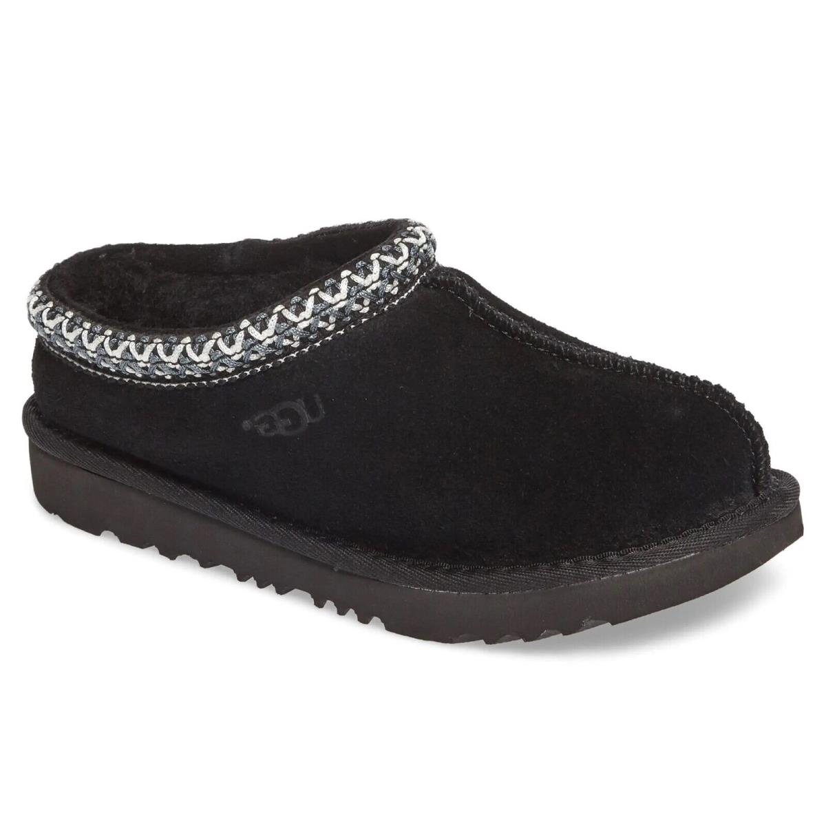 Ugg Kids Tasman II Wool Lined Suede Slippers Slip On Shoes Black US 8 / Eur 25