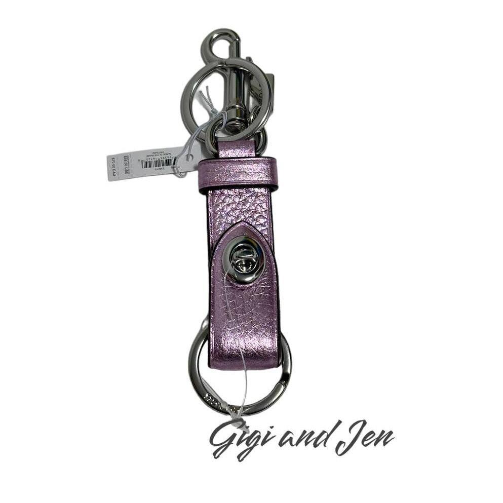 Coach Trigger Snap Bag Charm Key Chain Silver/metallic Lilac