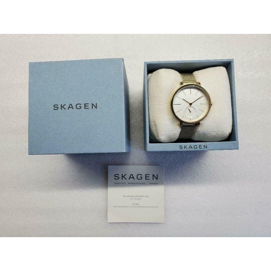 Skagen Hagen White Dial Gold-tone Mesh Stainless Steel Ladies Watch SKW2436