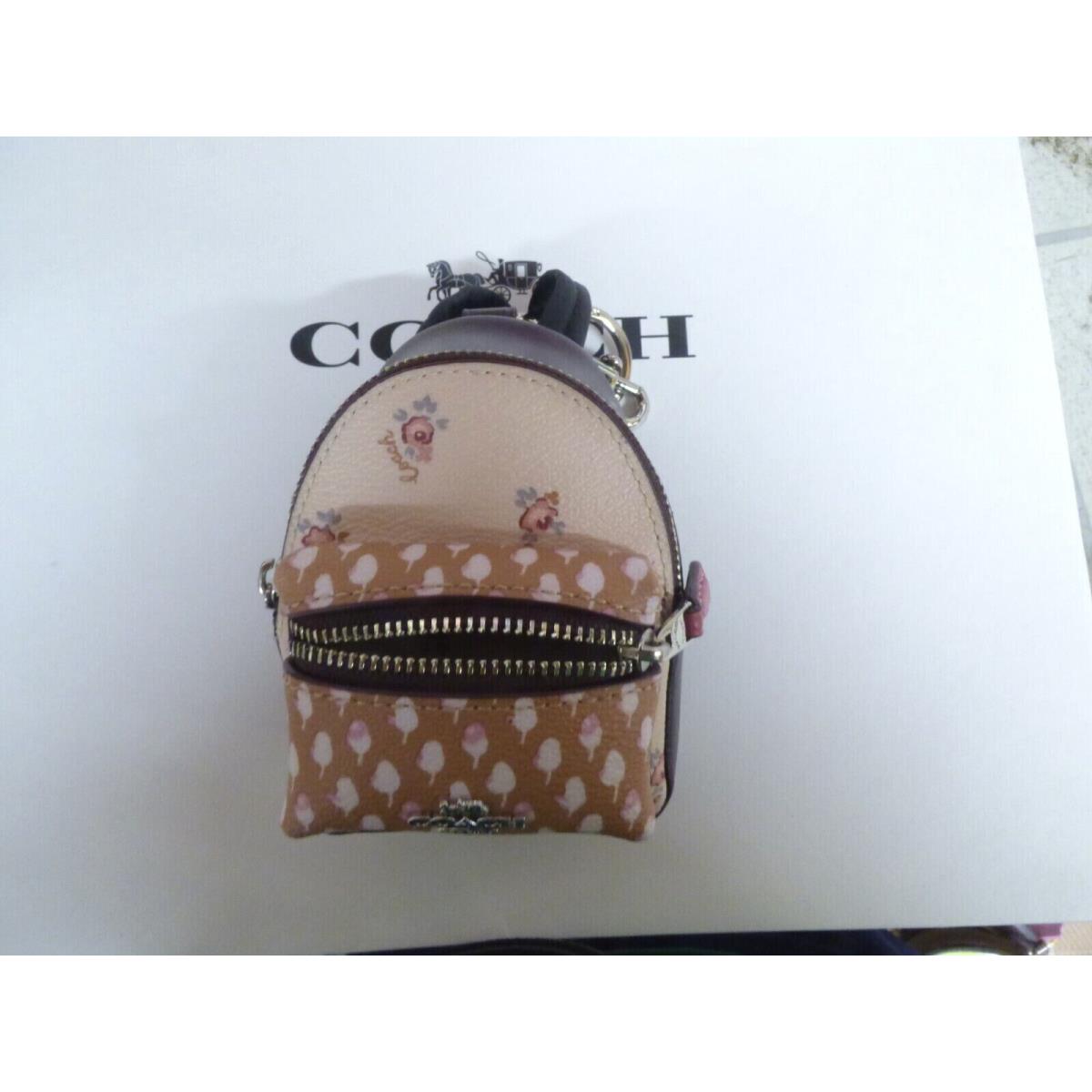 Coach Mini Backpack Coin Purse Key Chain Pink Mauve Brown Floral