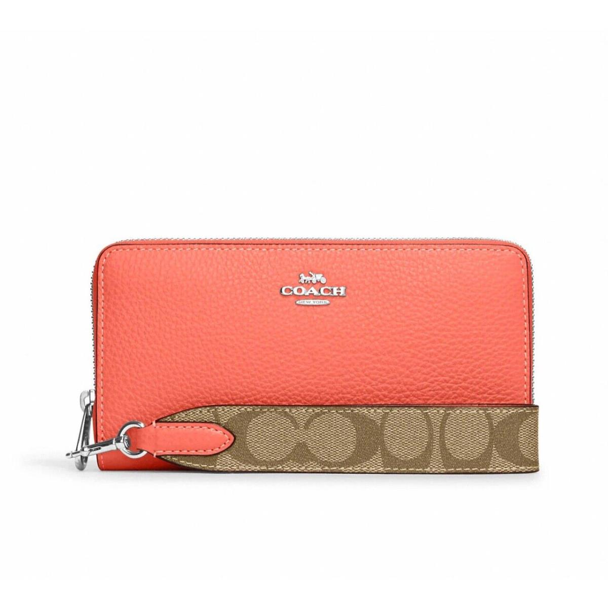 Coach Refined Pebble Leather Zip Around Continental Wallet Tangerine Multi CK427