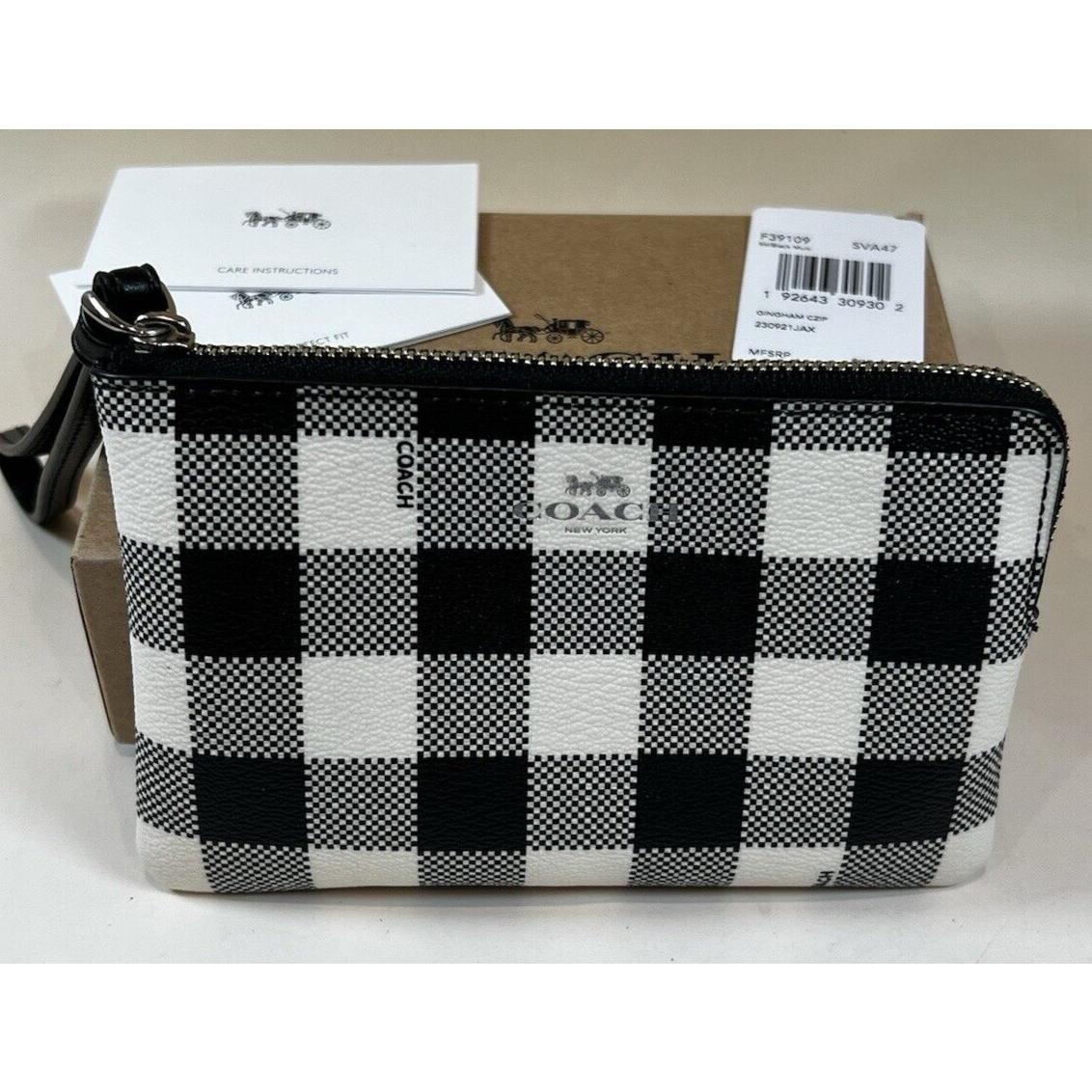 Coach Wristlet Black White Buffalo Plaid Gingham Print Clutch Bag Wristlet