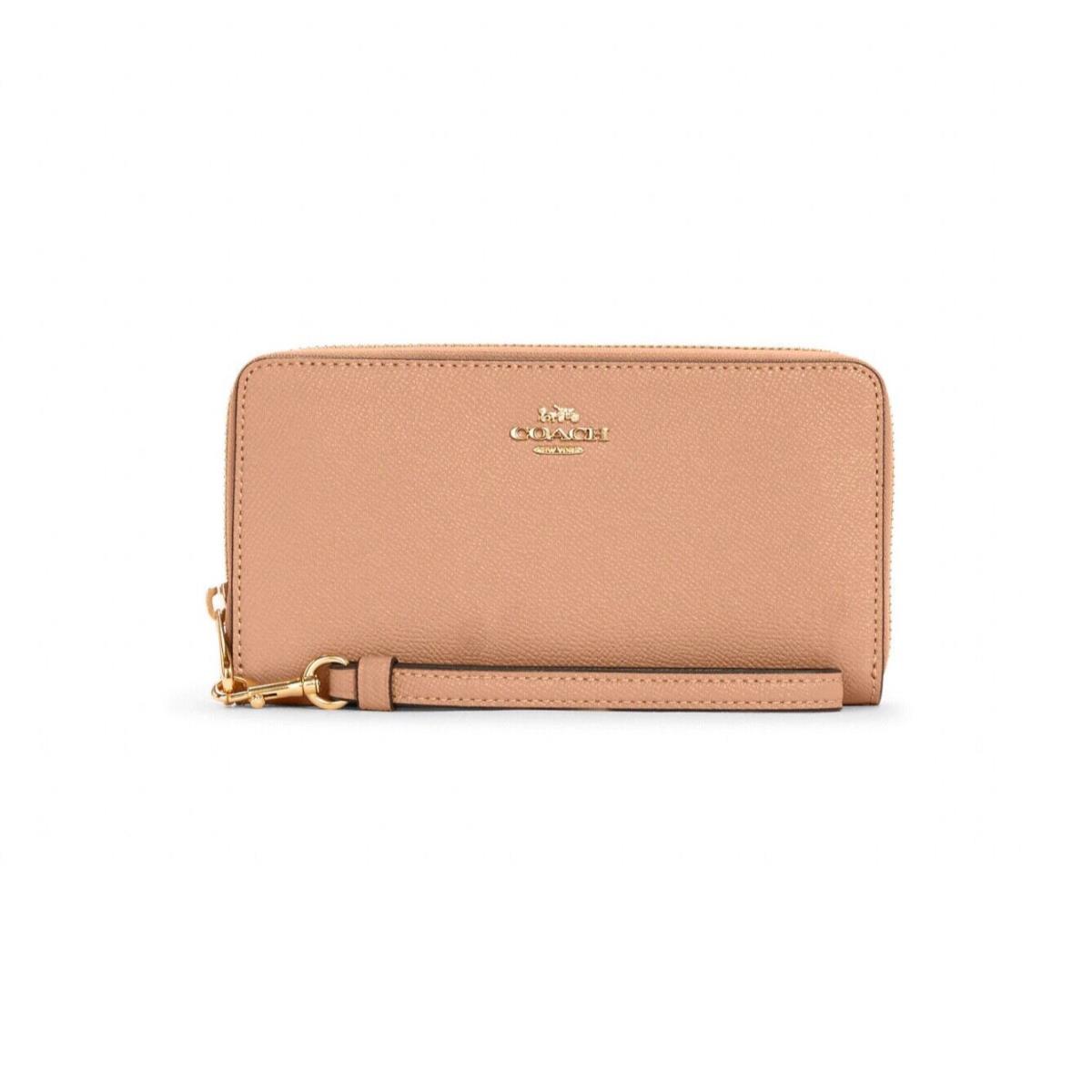 Coach Crossgrain Leather Zip Around Continental Wallet Shell Pink Beige C3441