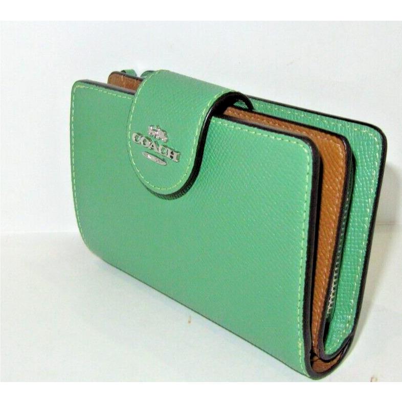 Coach 6390 Medium Corner Zip Wallet Soft Green Cross Grain Leather