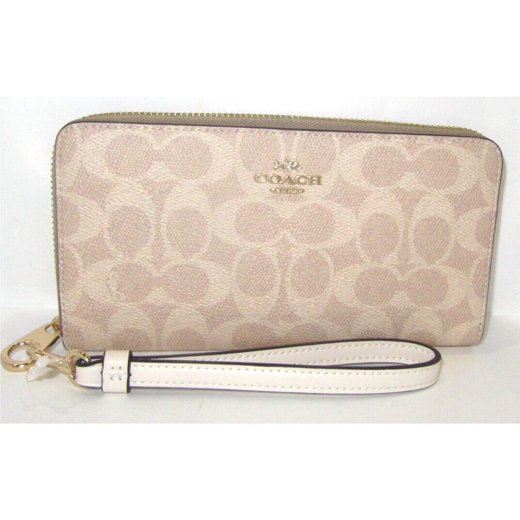 Coach C4452 Long Zip Around Wallet Signature Canvas Sand and Chalk