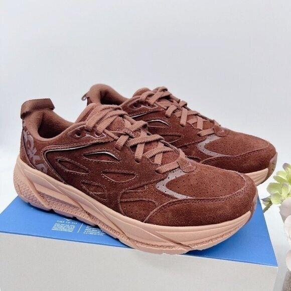 Hoka One One Clifton L Suede Walking Running Shoe Cappuccino Cork Womens US 9