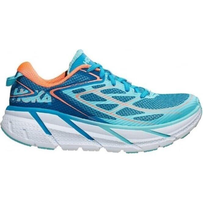 Hoka Women`s Clifton 3 Blue Jewel/neon Coral Running Shoes Sz 5.5 1012045-BJNC