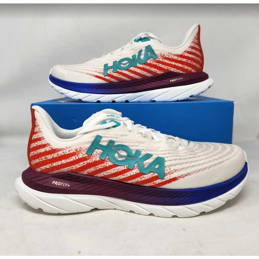 Men`s 11.5 Wide Hoka Mach 5 Road Running Sneakers White Flame 1136677 11.5W