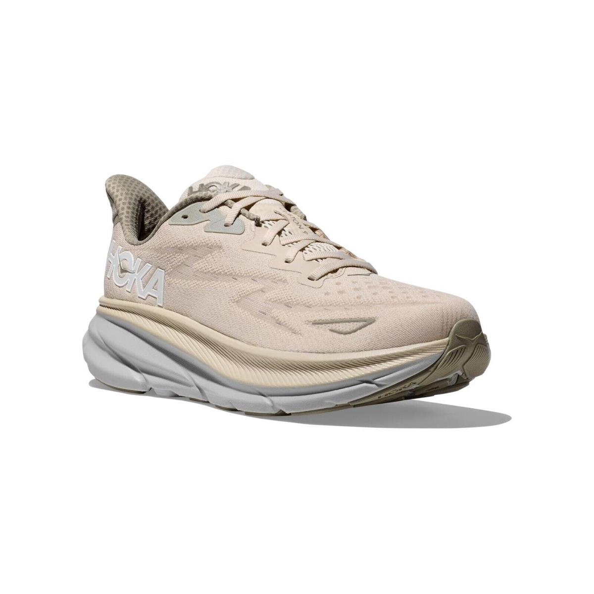 Hoka Z8044 Mens Oak Milk Clifton 9 Lace-up Running Shoes Size 7 2E