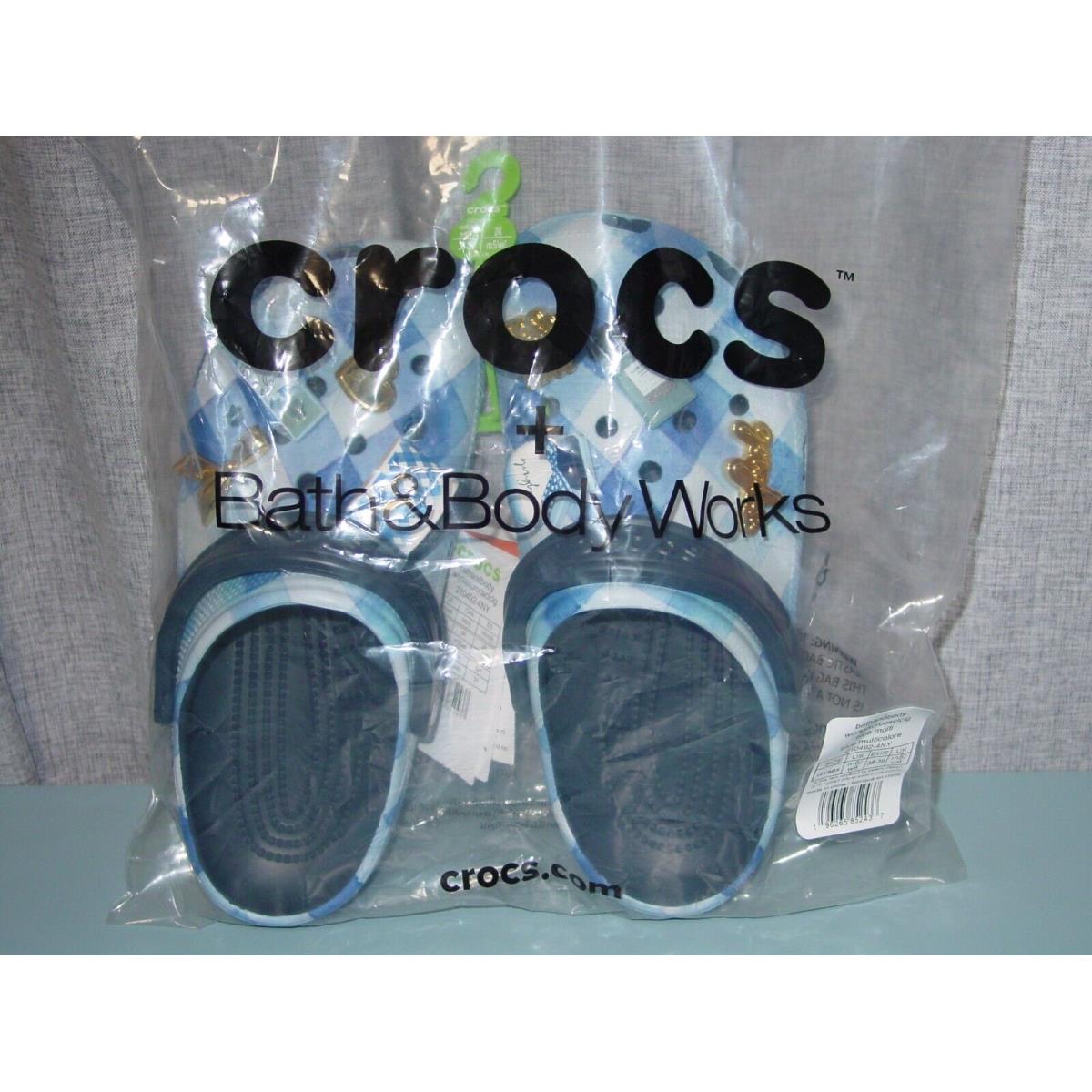 Bath Body Works Blue Gingham Limited Edition Crocs M7/W9 W/jibbitz