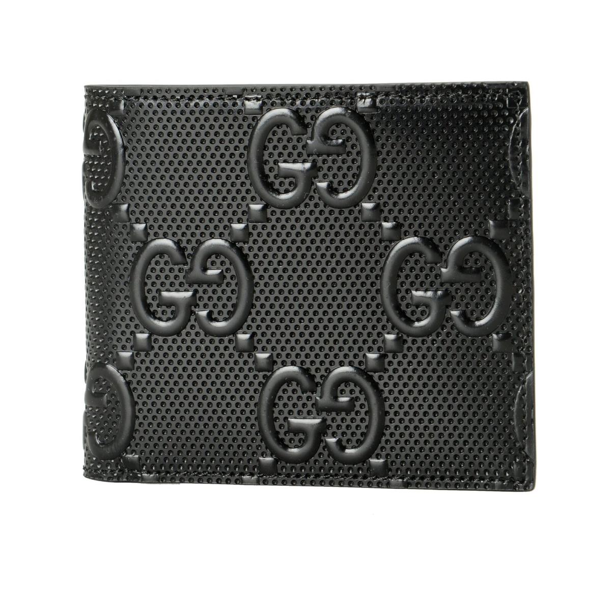 Gucci Men`s Black Textured Leather GG Embossed Bifold Wallet