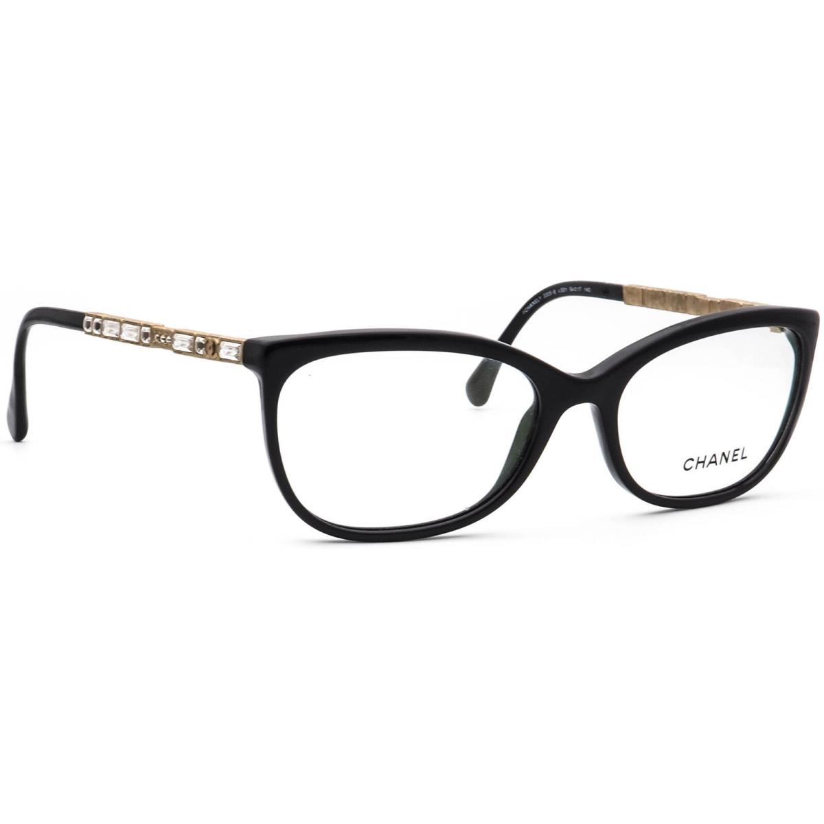 Chanel Eyeglasses 3305-B c.501 Black/crystals Semi Cat Eye Frame Italy 54-17 140