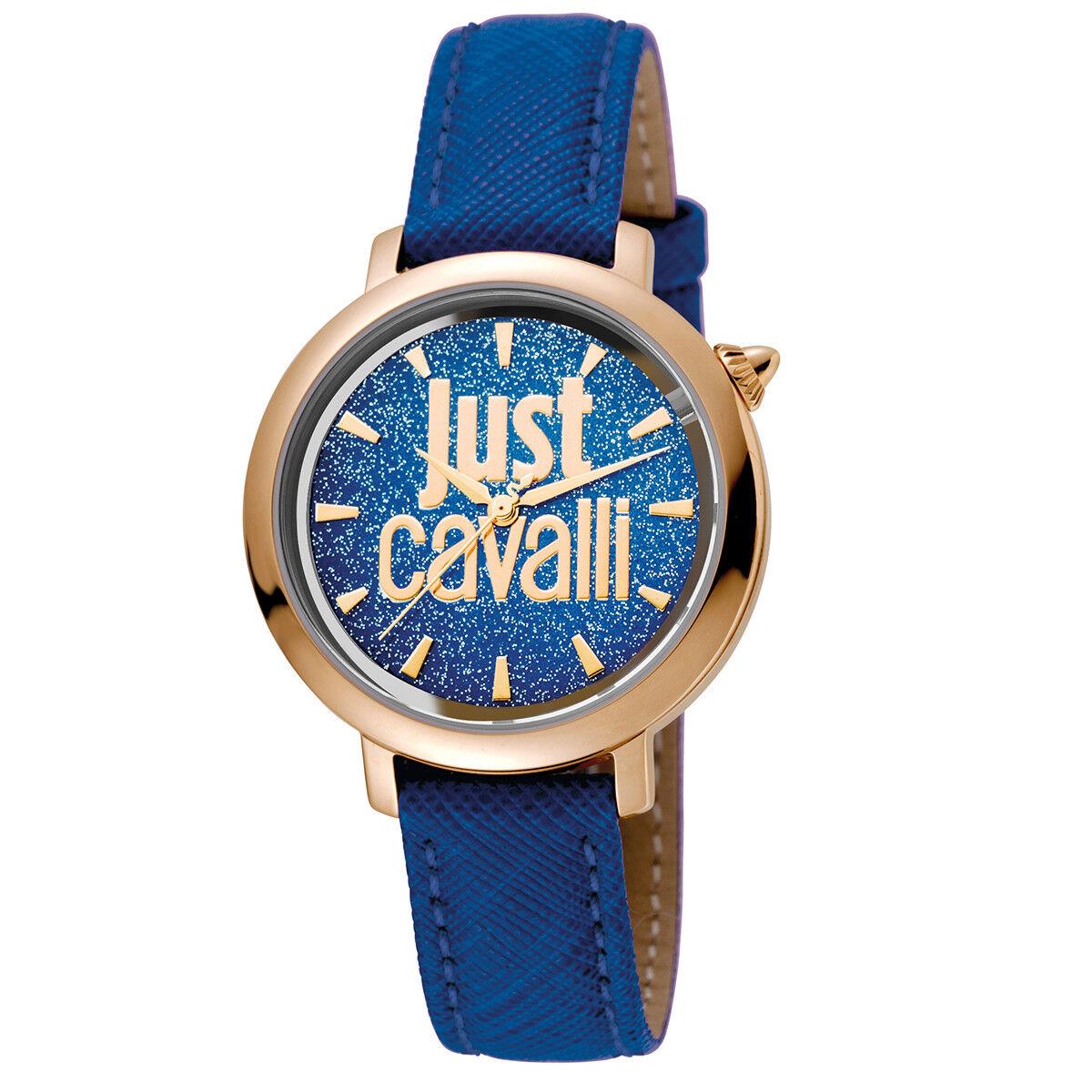 Just Cavalli Women`s JC1L007L0035 Logo Logomania Blue Leather Wristwatch Usa
