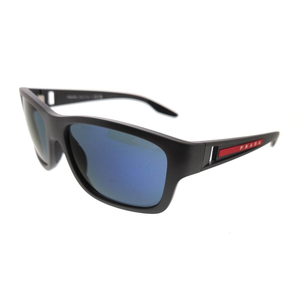 Prada Linea Rossa 0PS 01WS 11C05U Matte Grey Rectangular Sunglasses - Matte Grey, Frame: Gray, Lens: Blue