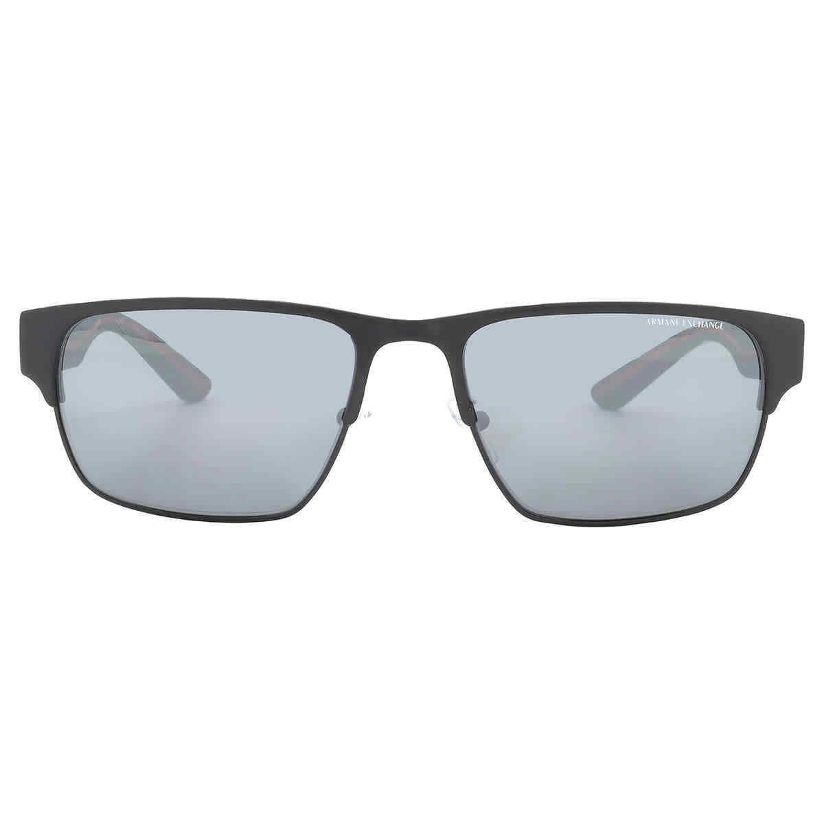 Armani Exchange Light Grey Mirror Black Rectangular Men`s Sunglasses AX2046S