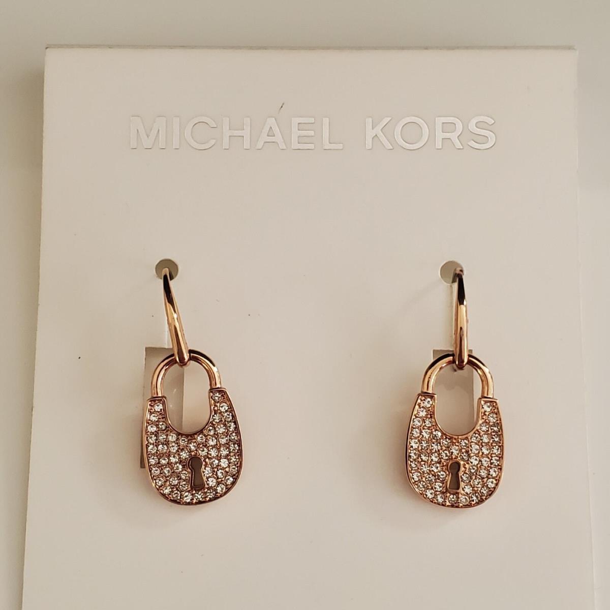 Michael Kors Heritage Rose Gold Tone Pave Padlock Drop Earrings MKJ4891791