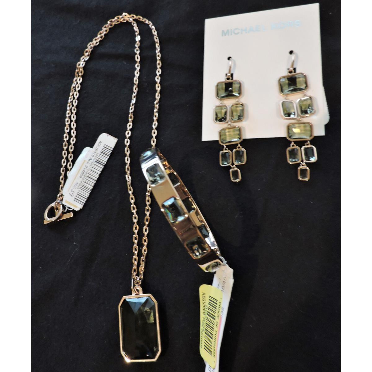 Michael Kors Parisian Jewel Rose Gold Green Stone Necklace Bracelet Earrings