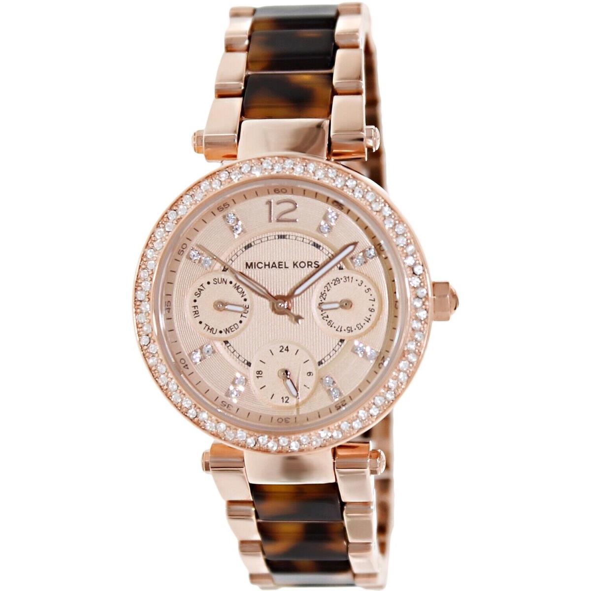 Michael Kors Women`s Mini Parker Tortoise Acetate and Rose Gold-tone Watch - Gold